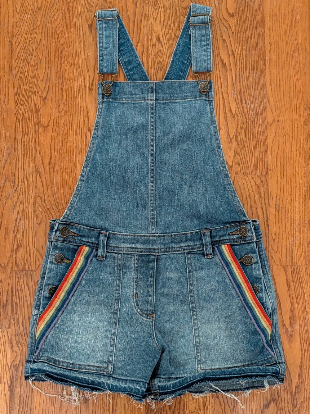 J Crew Crewcuts Girls Denim Rainbow Pocket Shortalls Overalls